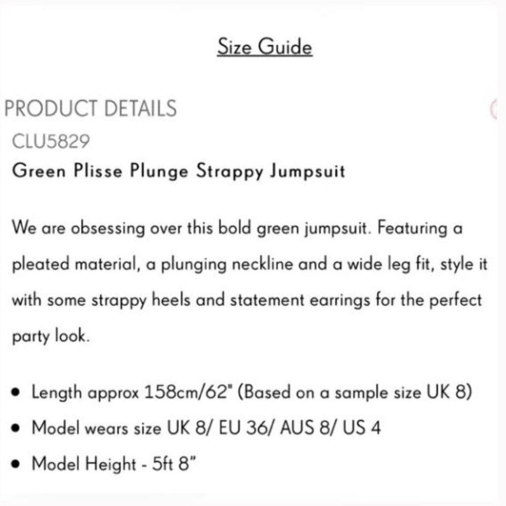 Green plisse plunge strappy jumpsuit - Picture 3 of 7